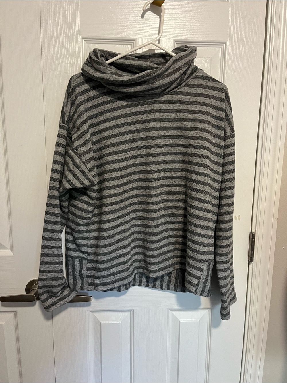 new directions Gray Striped Cowl Neck Sweater